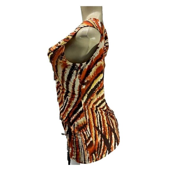 Vintage Suzie S Coral-Brown Swirl Lines Print V-Knotted Neckline Sleeveless Top - Picture 5 of 6